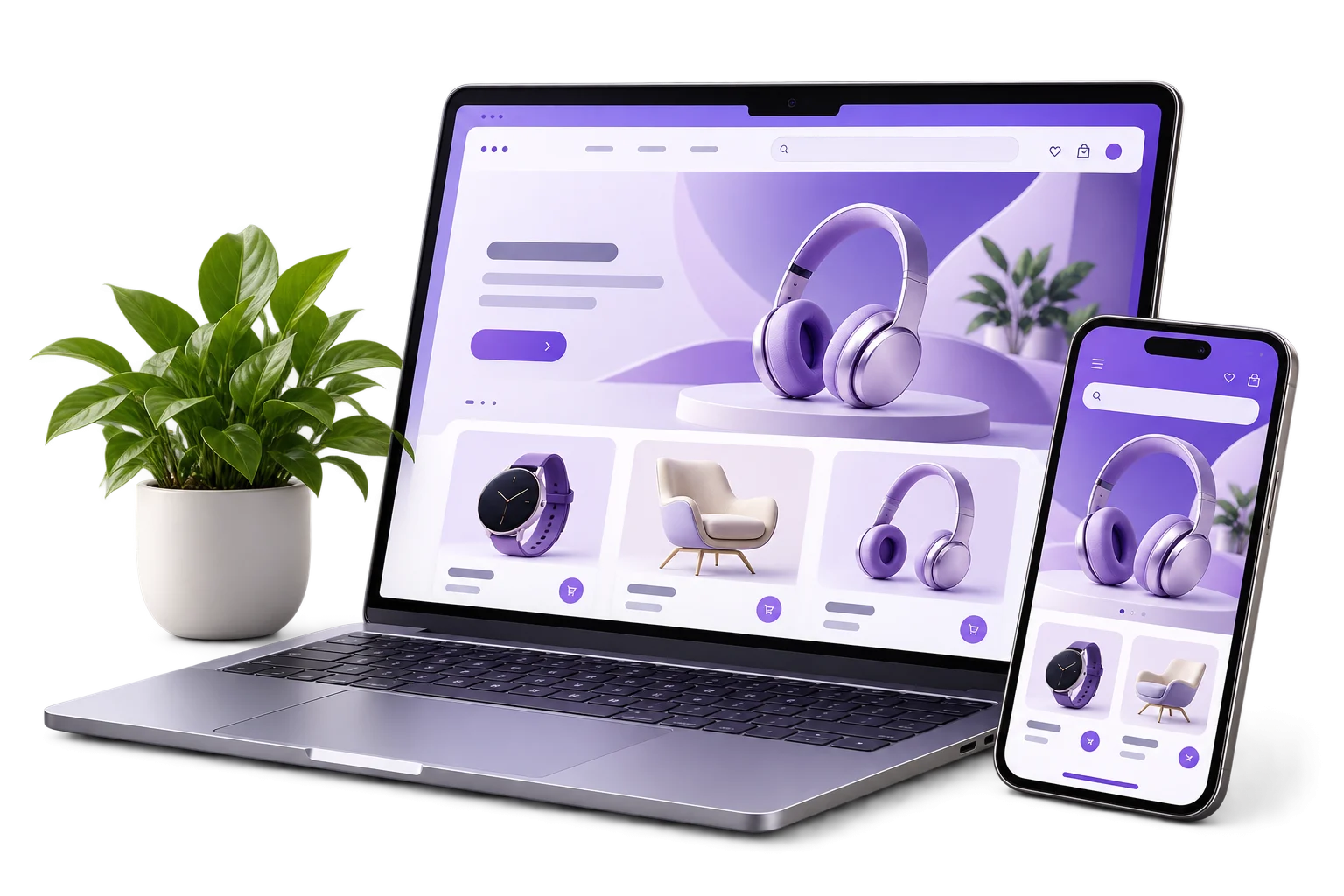 Illustration of a storefront on a laptop and phone