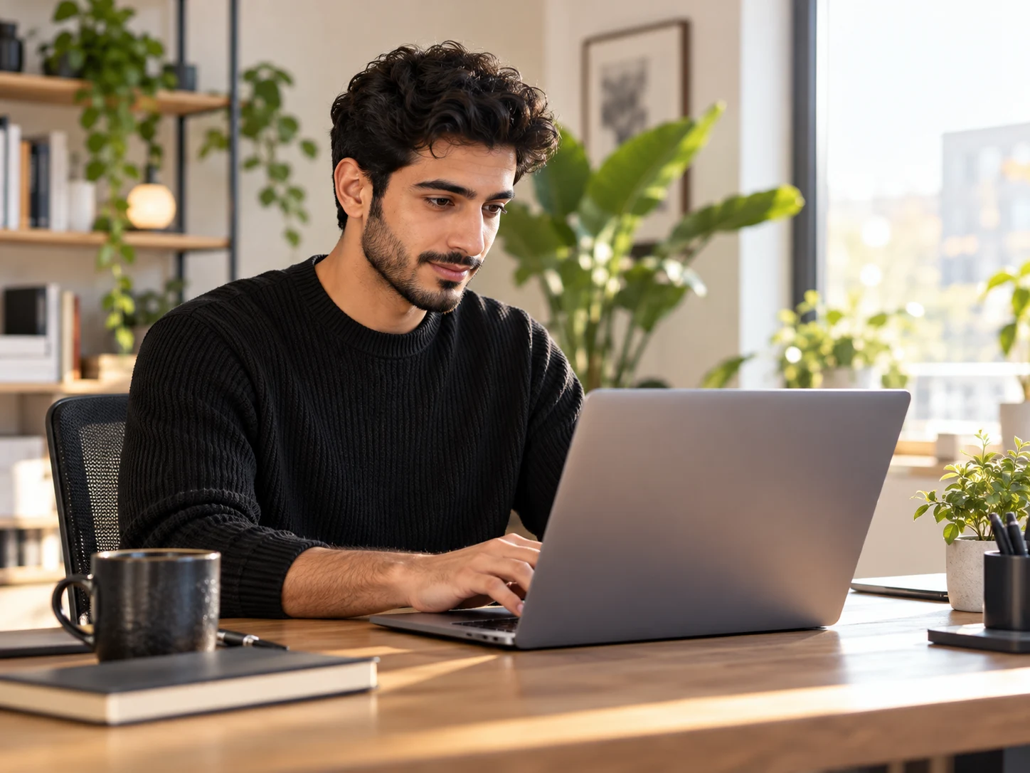 Illustrative developer at a laptop