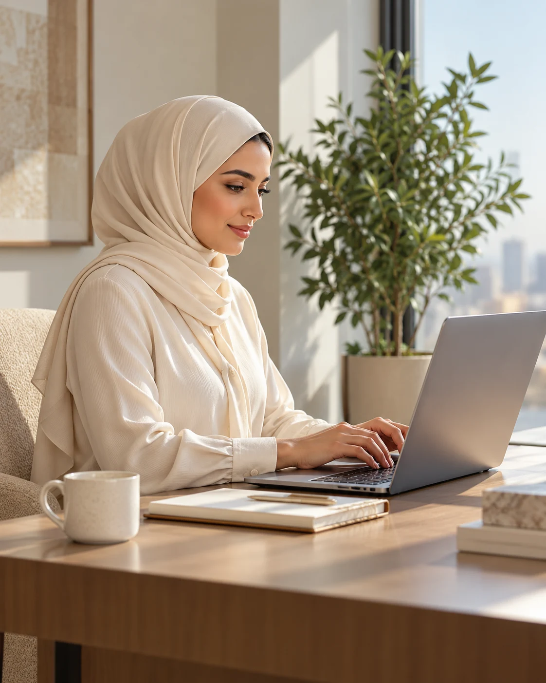 Illustrative professional working on a laptop